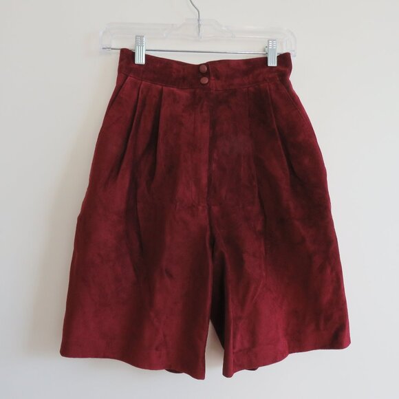 VINTAGE DANIER Deadstock Maroon Leather Suede High Waisted Shorts - Size 4 NWT - Picture 2 of 15